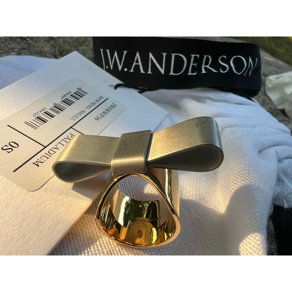 J.W. Anderson Sz 6.25 Metallic Silver Tone Bow on Gold Palladium Fashion Ring